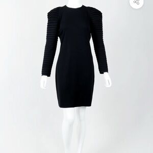 Genny Elegant Black Ribbed / Pleated Long Sleeve Bodycon Dress Size 4 Vintage